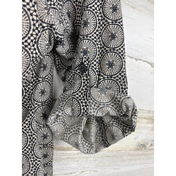 Harve Bernard womens small roll cuff boho black cream top blouse - Picture 5 of 6